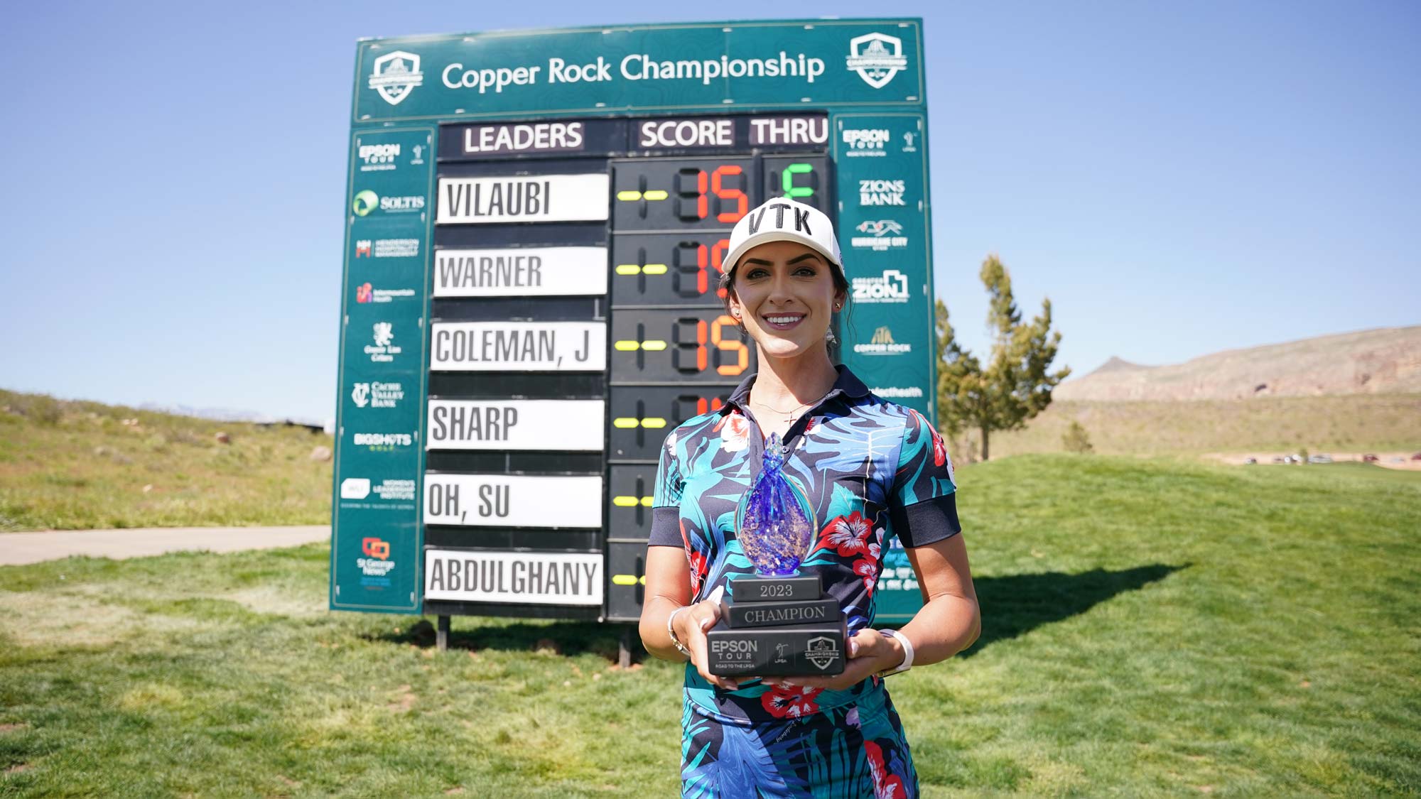 Savannah Vilaubi poses with the trophy after winning the 2023 Copper Rock Championship
