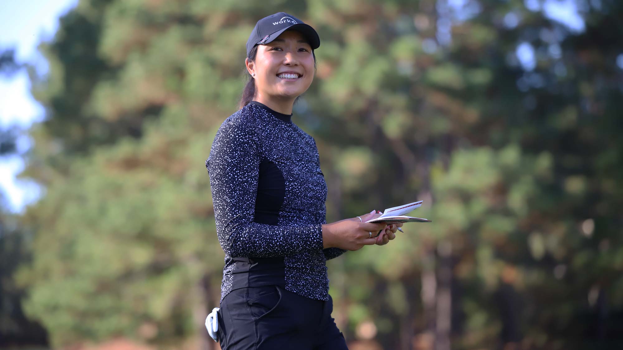 Lauren Kim smiles during the second round of the 2019 LPGA Q-Series at Pinehurst Resort